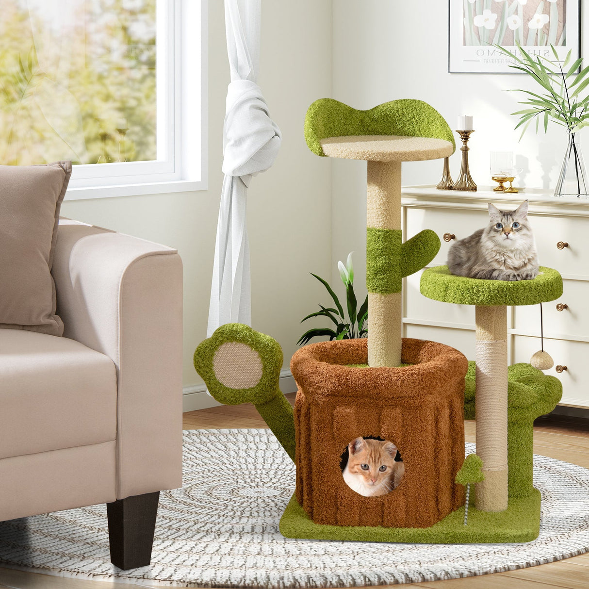 Lindo Árbol para Gatos, Centro de Actividades para Mascotas de Interior, Tipo Selva - Verde