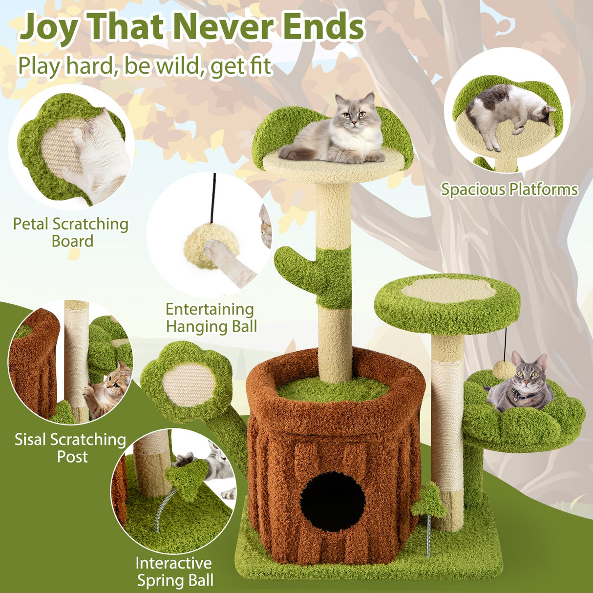 Lindo Árbol para Gatos, Centro de Actividades para Mascotas de Interior, Tipo Selva - Verde