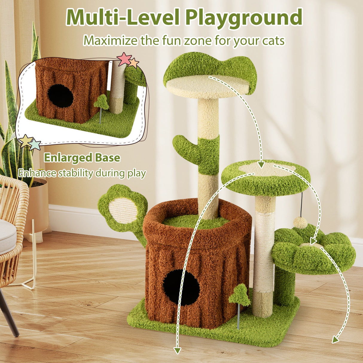 Lindo Árbol para Gatos, Centro de Actividades para Mascotas de Interior, Tipo Selva - Verde