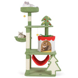 Lindo árbol de Navidad para gatos con postes rascadores de sisal y condominio con forma de caja de regalo - Verde