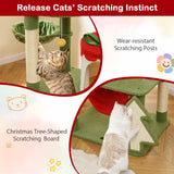 Lindo árbol de Navidad para gatos con postes rascadores de sisal y condominio con forma de caja de regalo - Verde