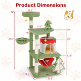Lindo árbol de Navidad para gatos con postes rascadores de sisal y condominio con forma de caja de regalo - Verde