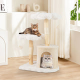 Árbol rascador de madera maciza para gatos, con ramas naturales, diseño de torre moderna con flores y postes de sisal - Beige