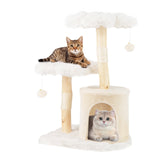 Árbol rascador de madera maciza para gatos, con ramas naturales, diseño de torre moderna con flores y postes de sisal - Beige