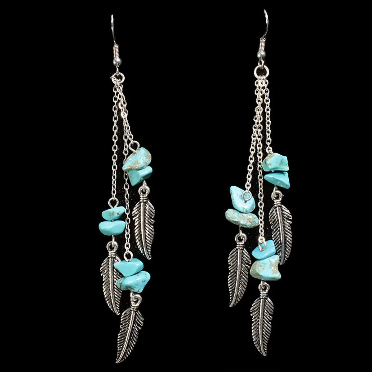 Pluma Turquesa - Juego de Pendientes para Mujer