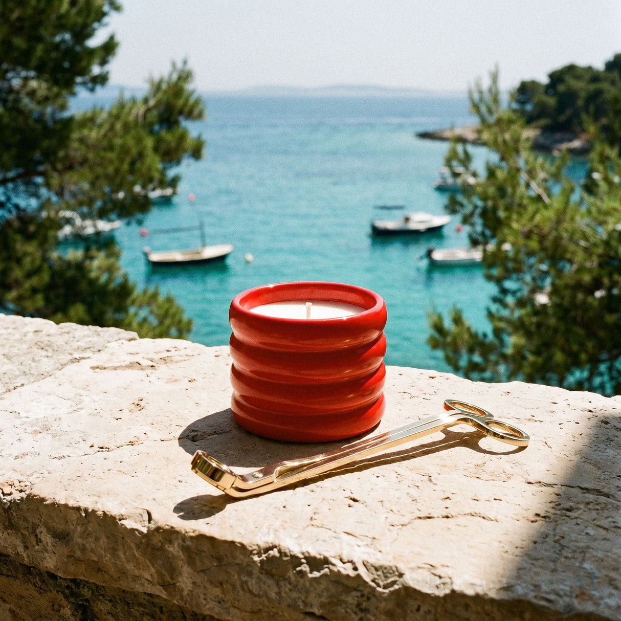 Juego de vela de cera de soja, cerámica y corta mechas