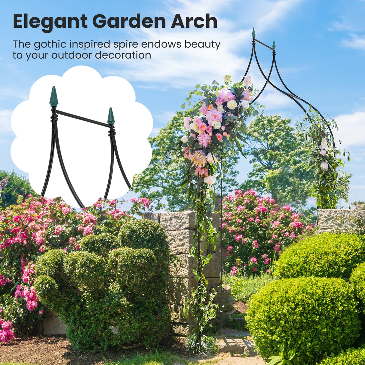 Arco decorativo de metal para jardín de 9.5 pies para plantas trepadoras, rosas, bodas, ceremonias, decoración de fiestas