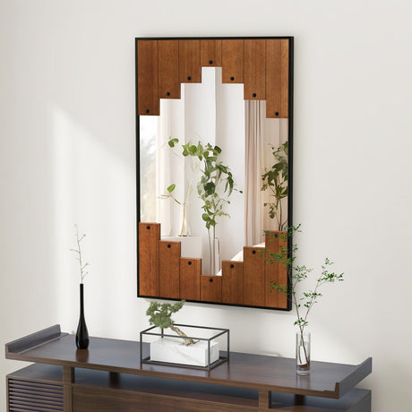Espejo de pared rectangular decorativo de 37.5 x 26.5 pulgadas con marco en forma de teclas de piano - Negro