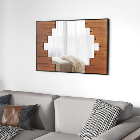 Espejo de pared rectangular decorativo de 37.5 x 26.5 pulgadas con marco en forma de teclas de piano - Negro