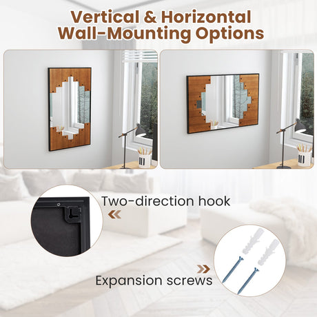 Espejo de pared rectangular decorativo de 37.5 x 26.5 pulgadas con marco en forma de teclas de piano - Negro