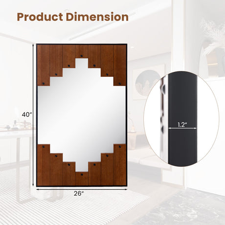 Espejo de pared rectangular decorativo de 37.5 x 26.5 pulgadas con marco en forma de teclas de piano - Negro