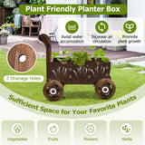 Decorative Wooden Wagon Cart with Handle Wheels and Drainage Hole-Rustic Brown