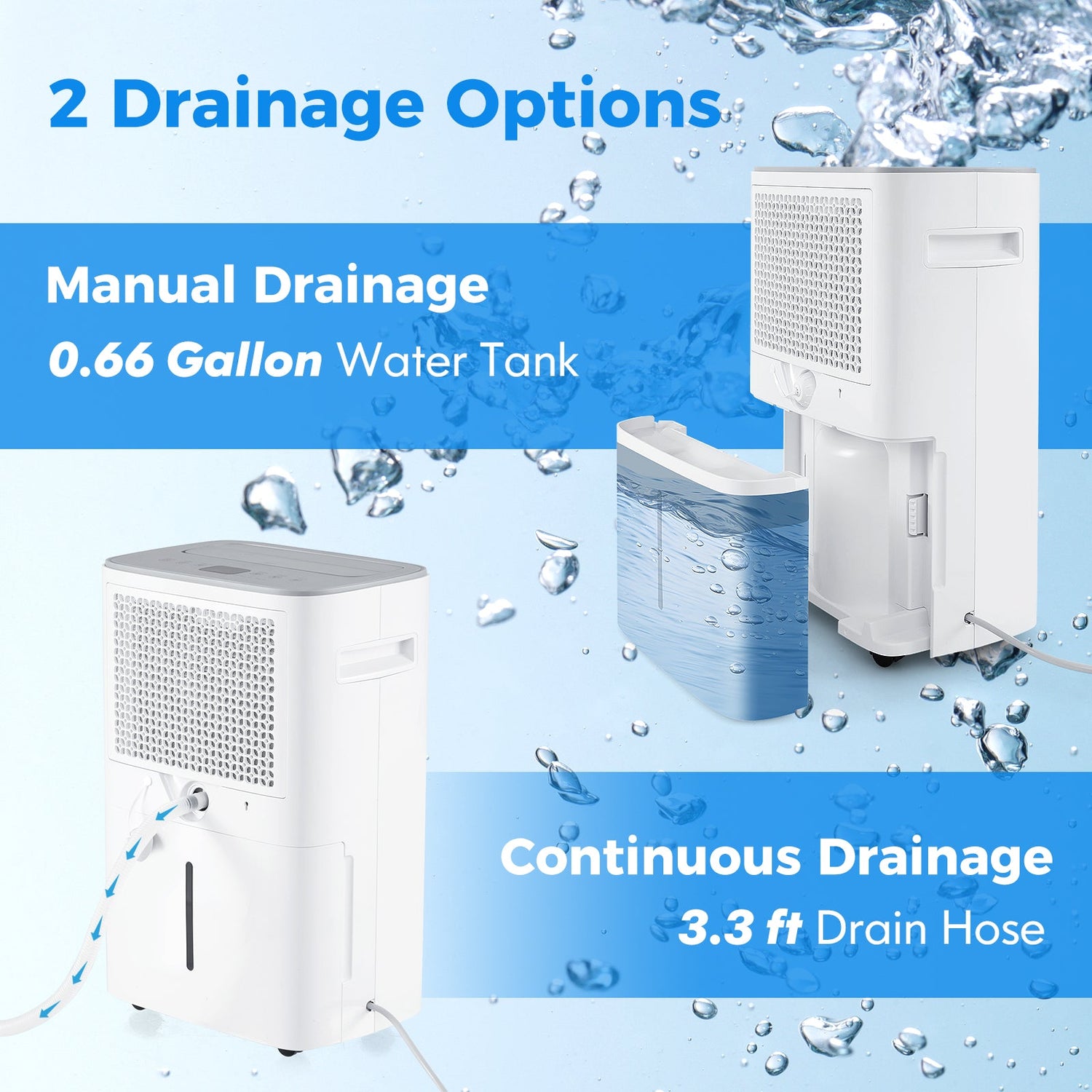 Deshumidificador con drenaje automático o manual para sótanos del hogar - Blanco