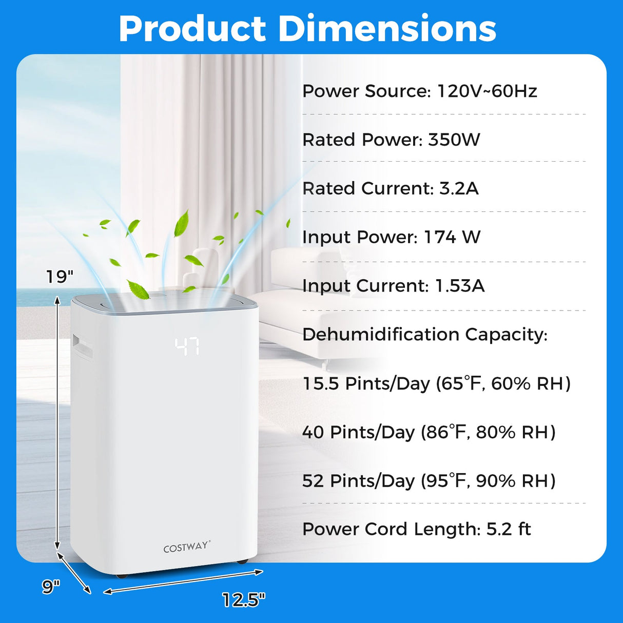 Deshumidificador con drenaje automático o manual para sótanos del hogar - Blanco