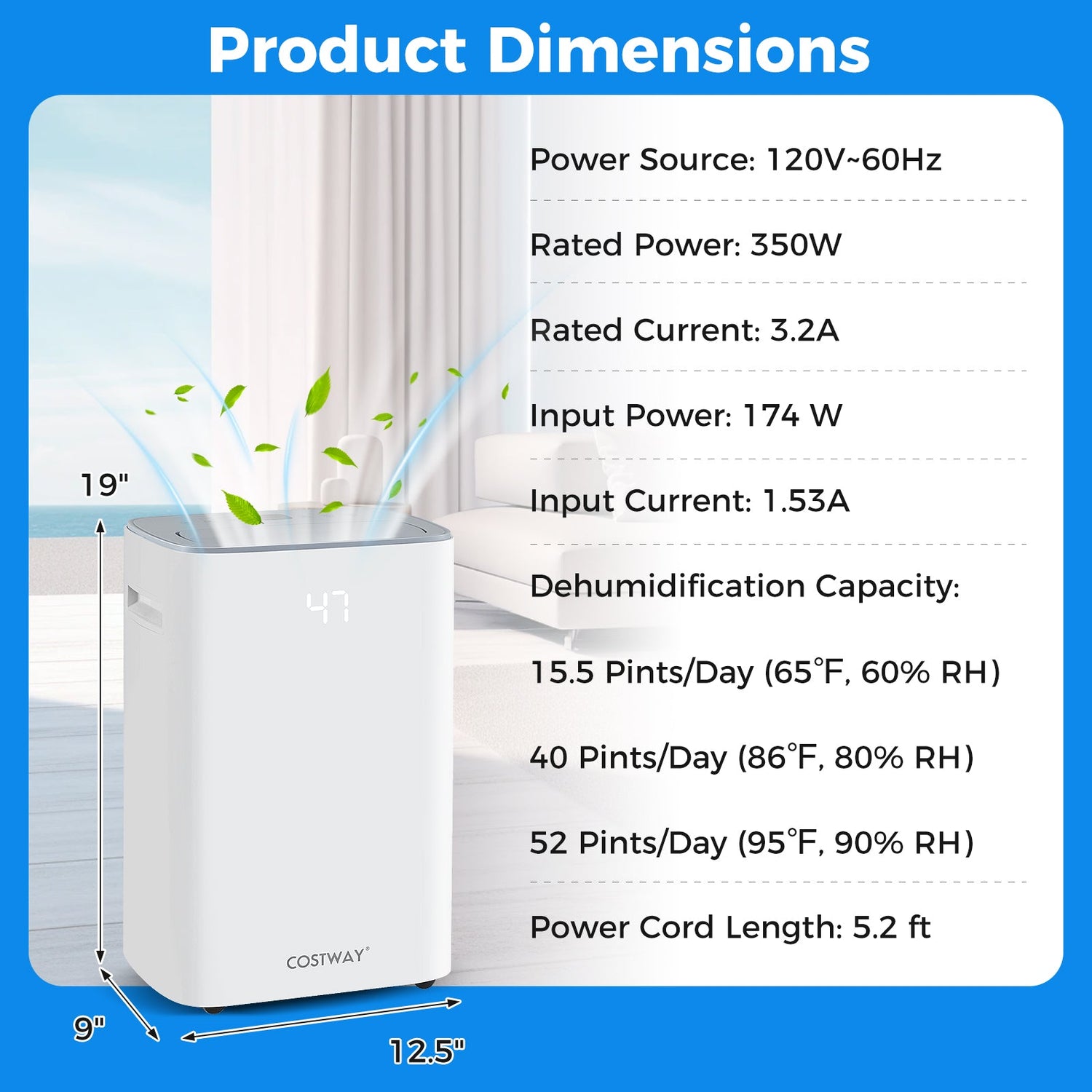 Deshumidificador con drenaje automático o manual para sótanos del hogar - Blanco