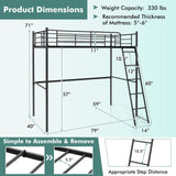 Twin Metal Loft Bed with Ladderand High Guard Rails