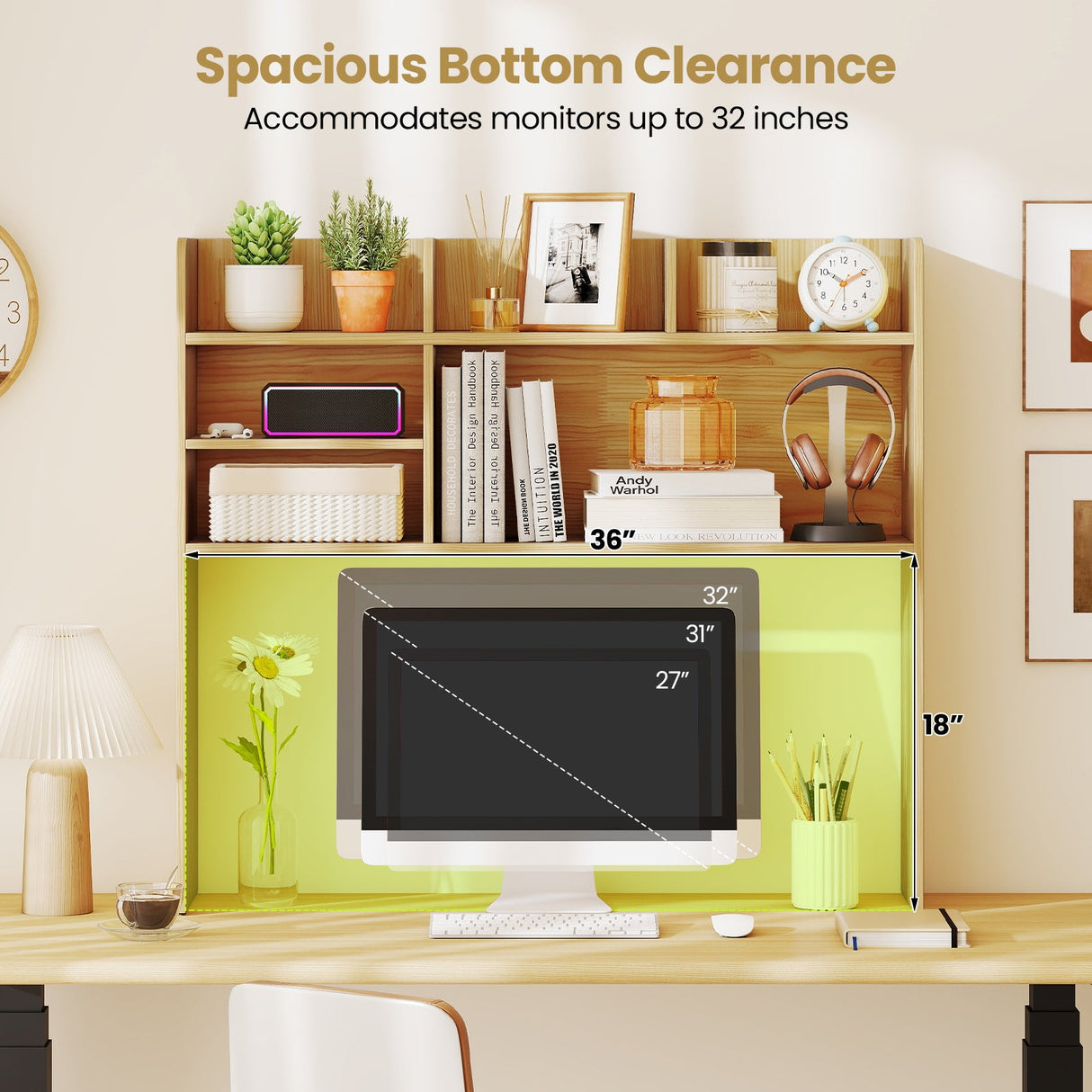 Desktop Bookshelf Countertop Storage Hutch with 6 Shelves