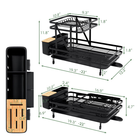Escurridor de platos plegable de 2 niveles con bandeja de goteo extraíble