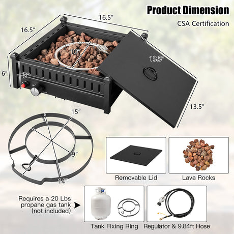 Fogón de sobremesa de propano de 16.5 pulgadas con sistema de encendido simple - Negro
