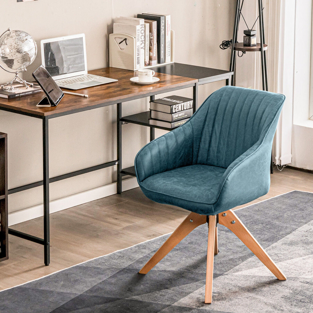 Juego Moderno Leathaire de 2 Sillones Giratorios con Patas de Madera de Haya