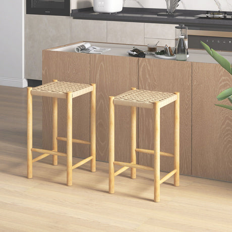 Taburete de bar de comedor de 26 pulgadas, juego de 2, natural