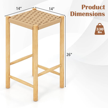 Taburete de bar de comedor de 26 pulgadas, juego de 2, natural