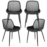Sillas de cocina modernas con patas de metal, respaldo calado, asiento curvo para comedor, oficina en casa - Negro