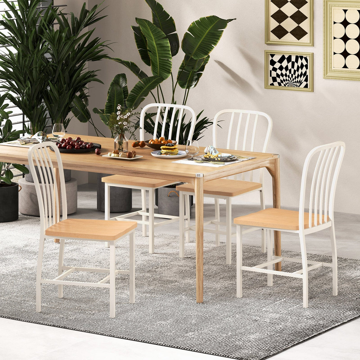 Juego de 2 sillas de comedor sin brazos con respaldo de husillo y asiento ergonómico