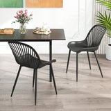 Sillas de cocina modernas con patas de metal, respaldo calado, asiento curvo para comedor, oficina en casa - Negro