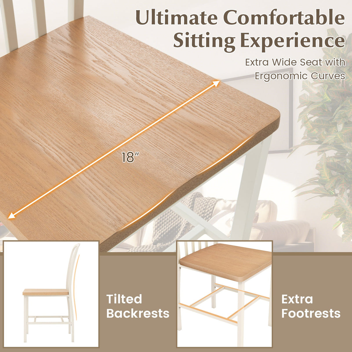 Juego de 2 sillas de comedor sin brazos con respaldo de husillo y asiento ergonómico