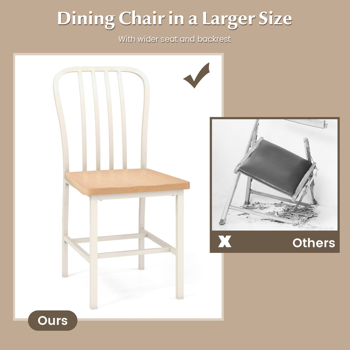 Juego de 2 sillas de comedor sin brazos con respaldo de husillo y asiento ergonómico