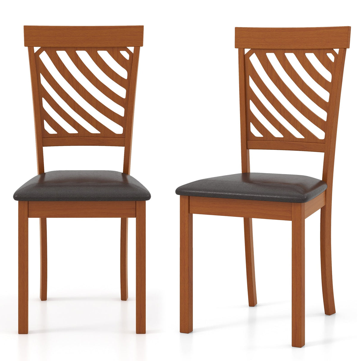 Juego de 2 Sillas de Comedor con Patas de Madera de Caucho y Respaldo Ergonómico para Comedor-Nogal