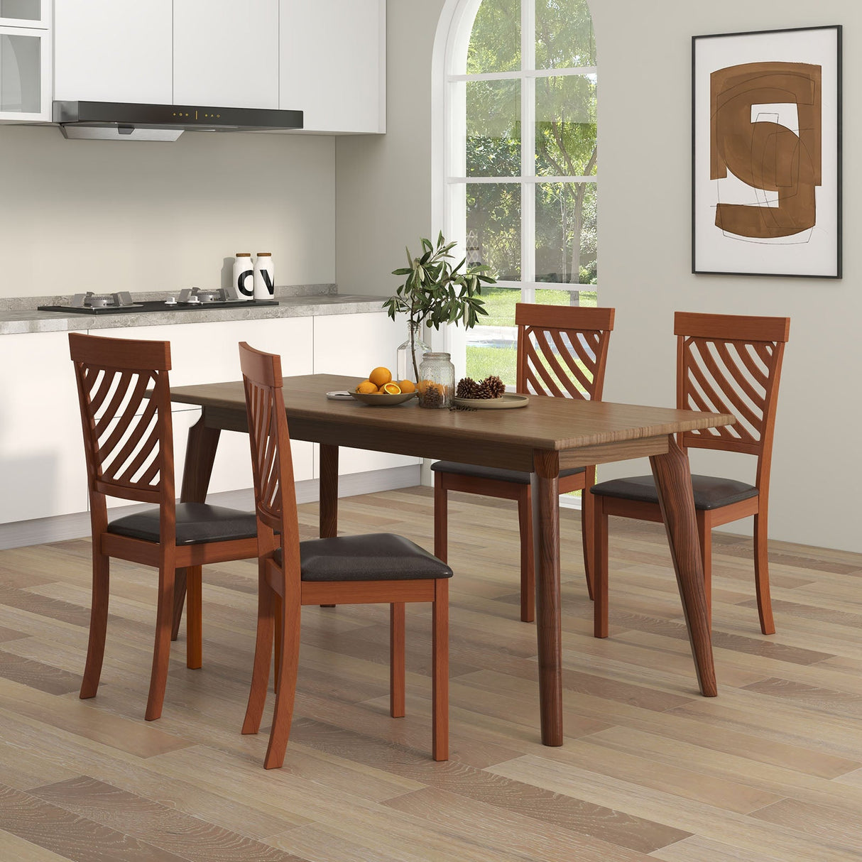 Juego de 2 Sillas de Comedor con Patas de Madera de Caucho y Respaldo Ergonómico para Comedor-Nogal