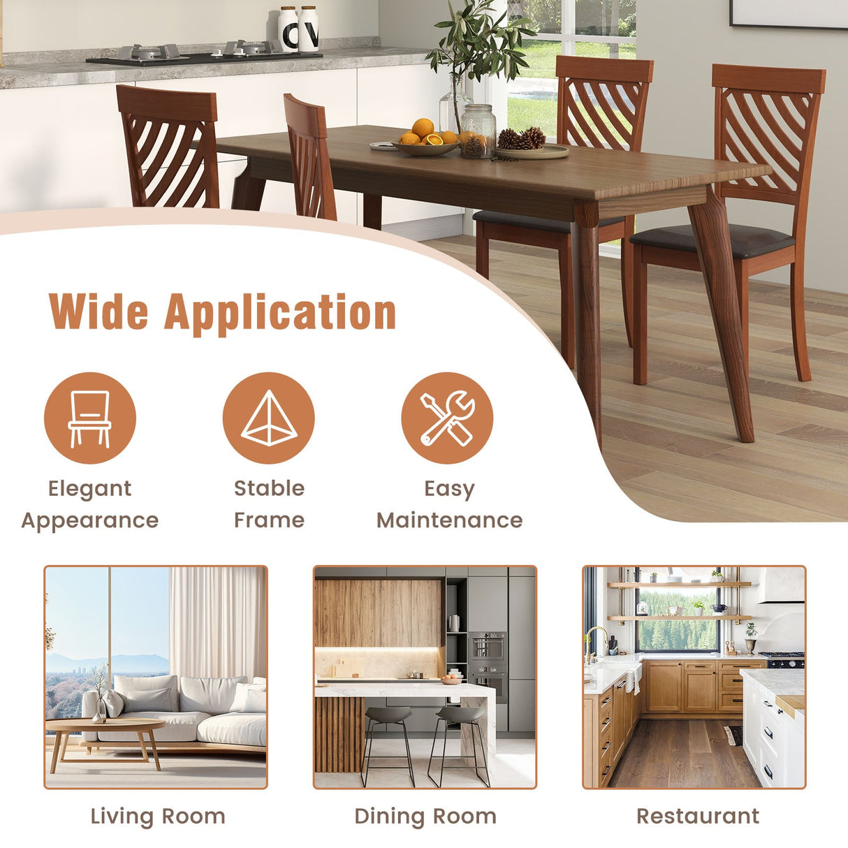 Juego de 2 Sillas de Comedor con Patas de Madera de Caucho y Respaldo Ergonómico para Comedor-Nogal