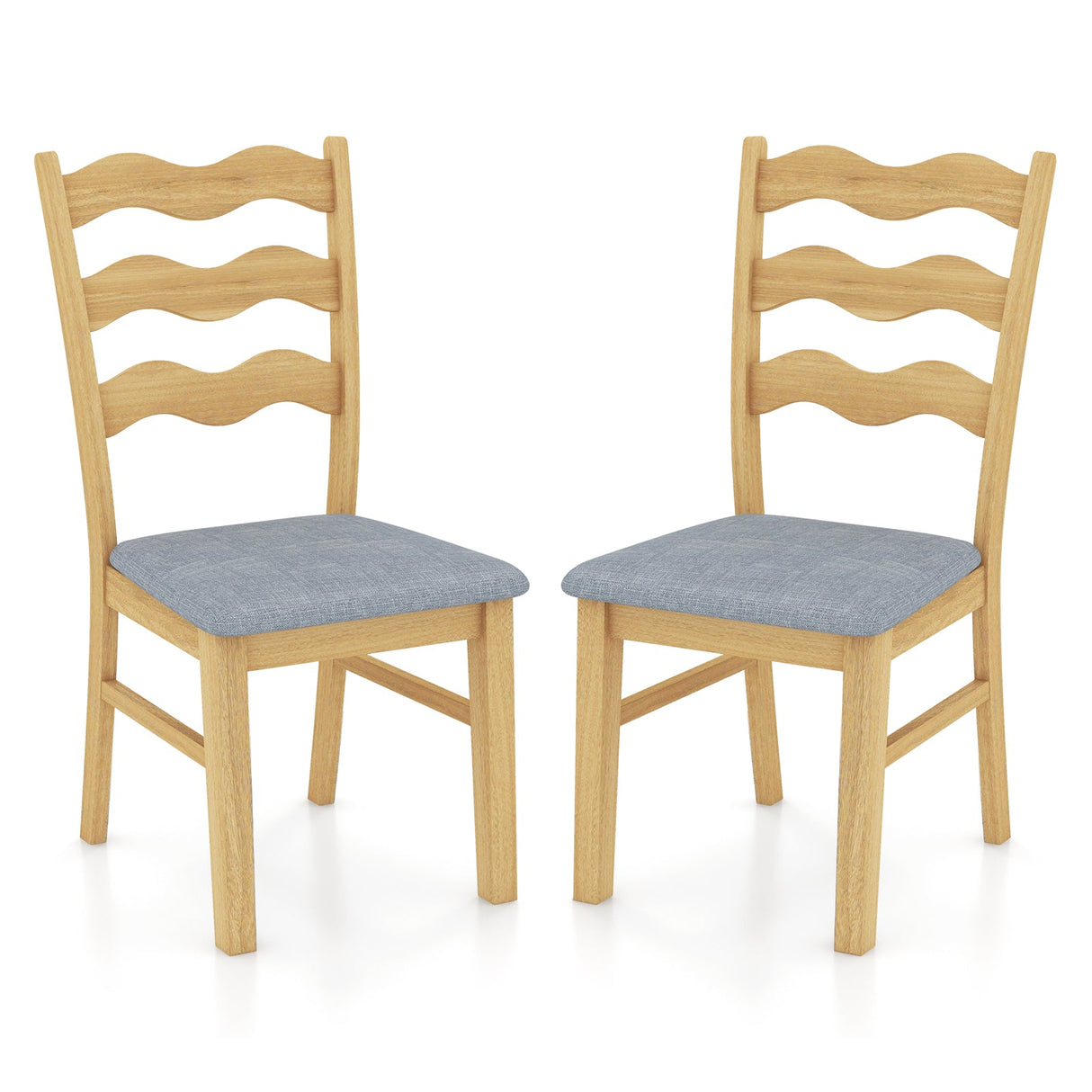 Dining Chair Set of 2 Linen Fabric Upholstered Kitchen Chairs with Padded Seat-Natural