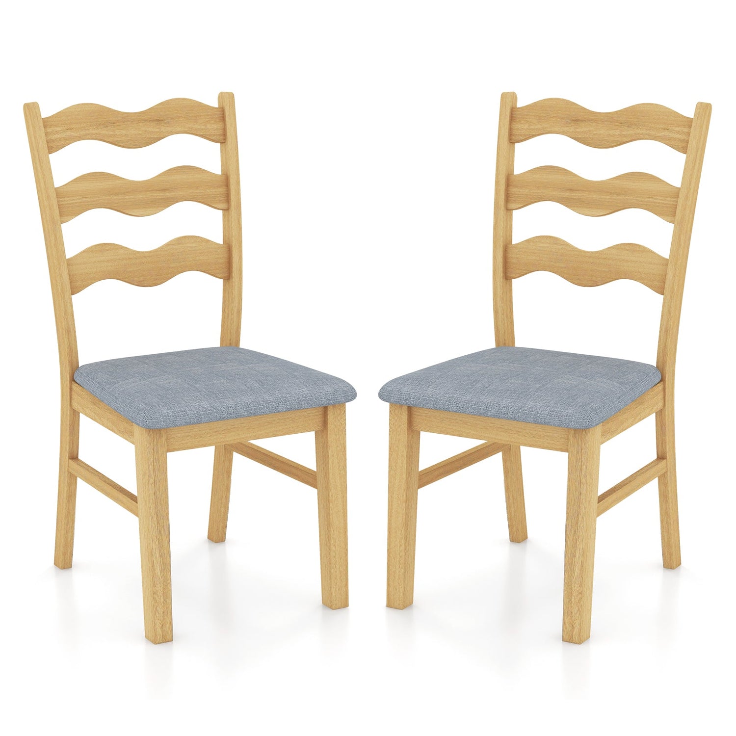Dining Chair Set of 2 Linen Fabric Upholstered Kitchen Chairs with Padded Seat-Natural