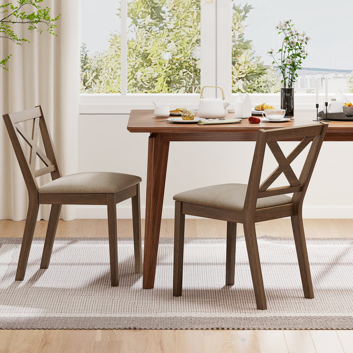 Juego de 2 sillas de comedor modernas con asiento tapizado - Marrón