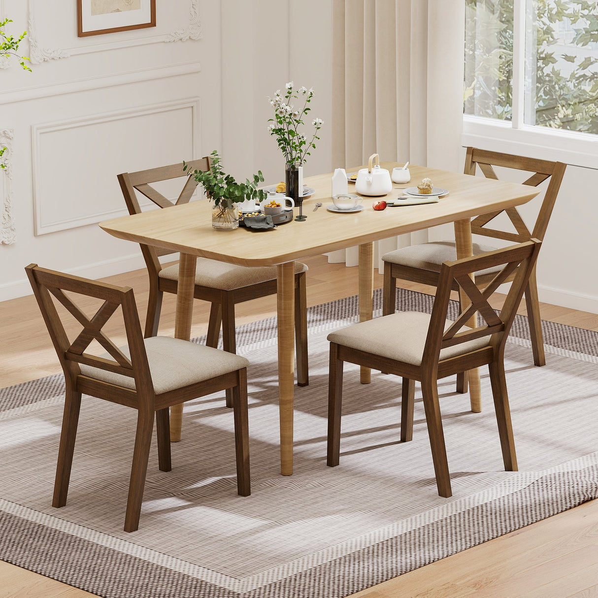 Juego de 2 sillas de comedor modernas con asiento tapizado - Marrón