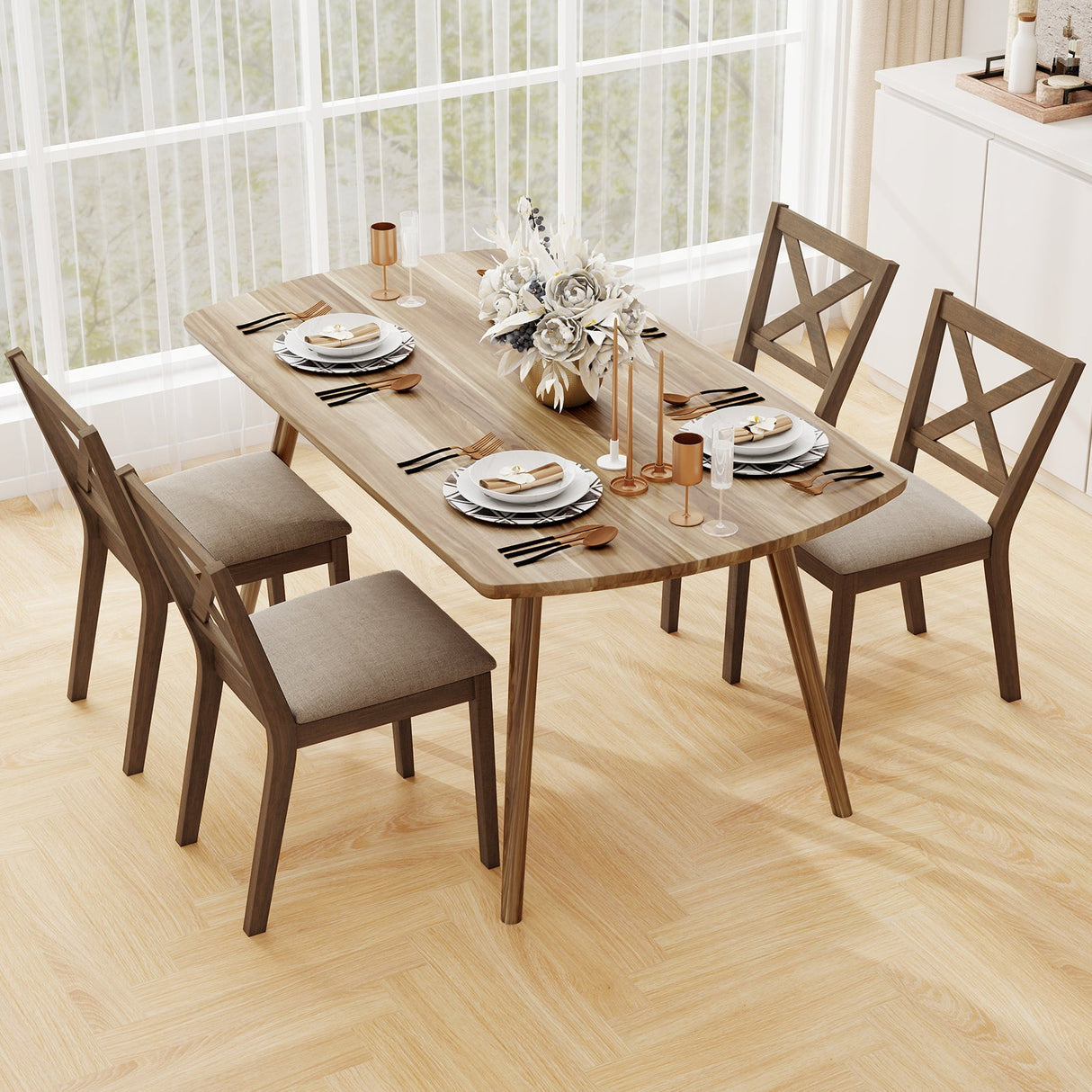 Juego de 2 sillas de comedor modernas con asiento tapizado - Marrón