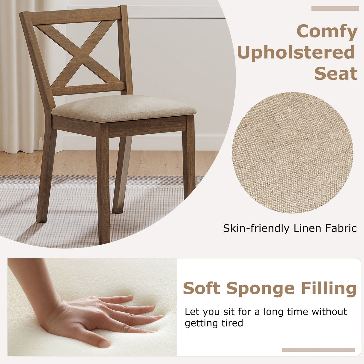 Juego de 2 sillas de comedor modernas con asiento tapizado - Marrón
