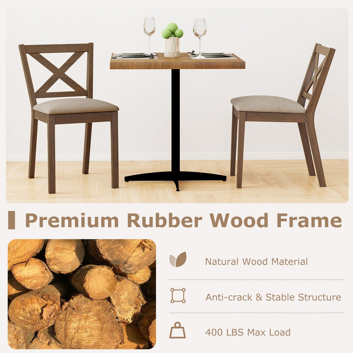 Juego de 2 sillas de comedor modernas con asiento tapizado - Marrón