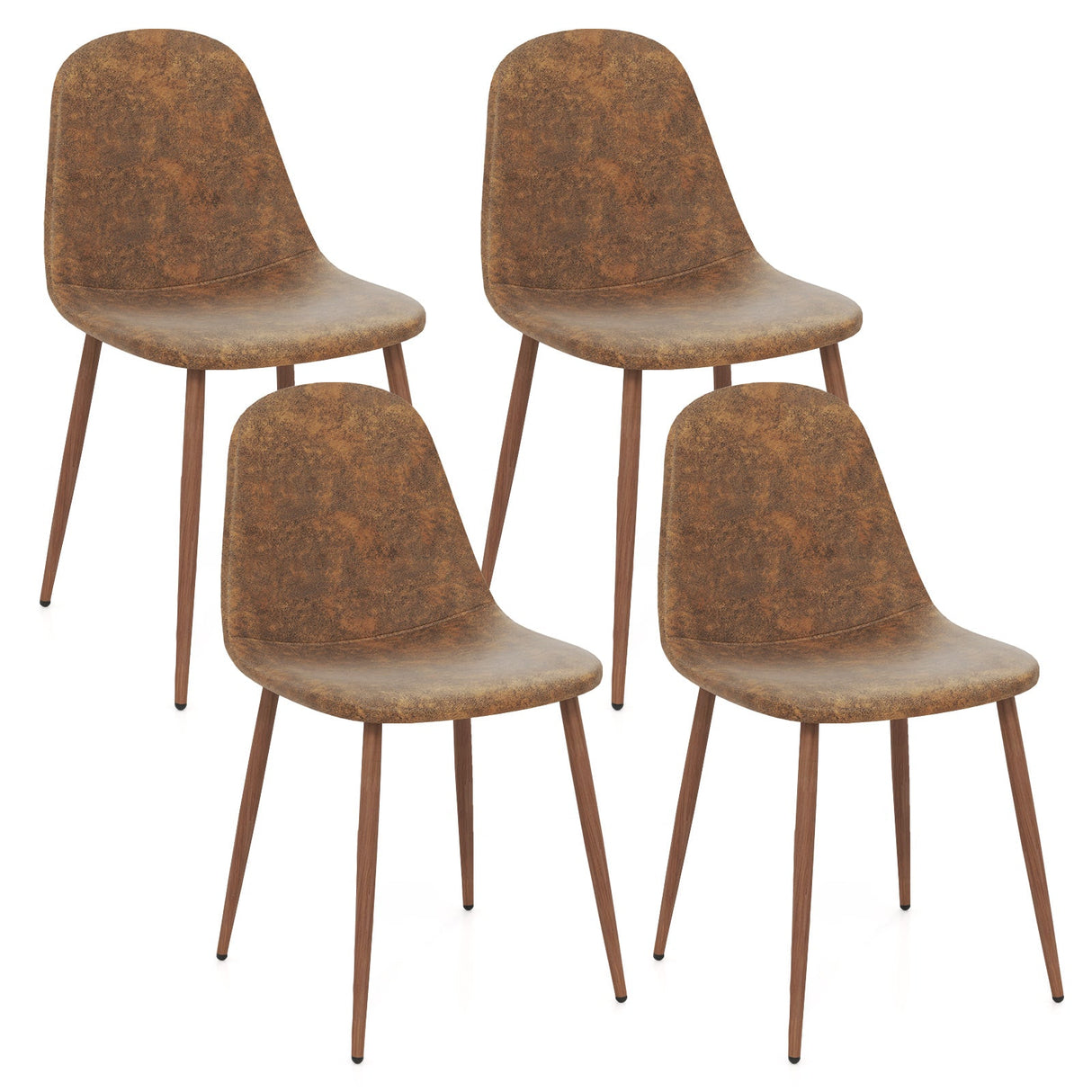 Juego de 4 sillas de comedor de cocina tapizadas en piel sintética con patas de metal - Marrón