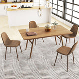Juego de 4 sillas de comedor de cocina tapizadas en piel sintética con patas de metal - Marrón