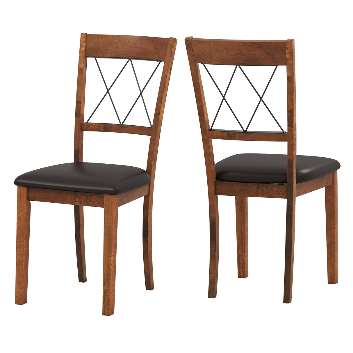 Juego de 2 Sillas de Comedor Tapizadas en Tela sin Brazos para Cocina con Estructura de Madera de Caucho - Nogal