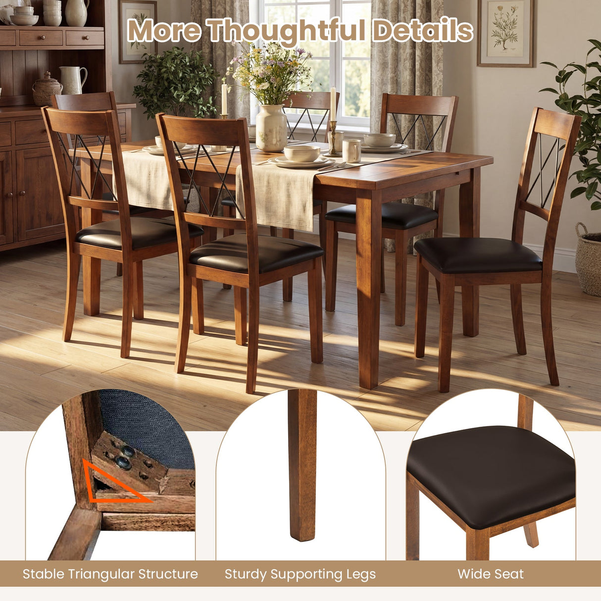 Juego de 2 Sillas de Comedor Tapizadas en Tela sin Brazos para Cocina con Estructura de Madera de Caucho - Nogal