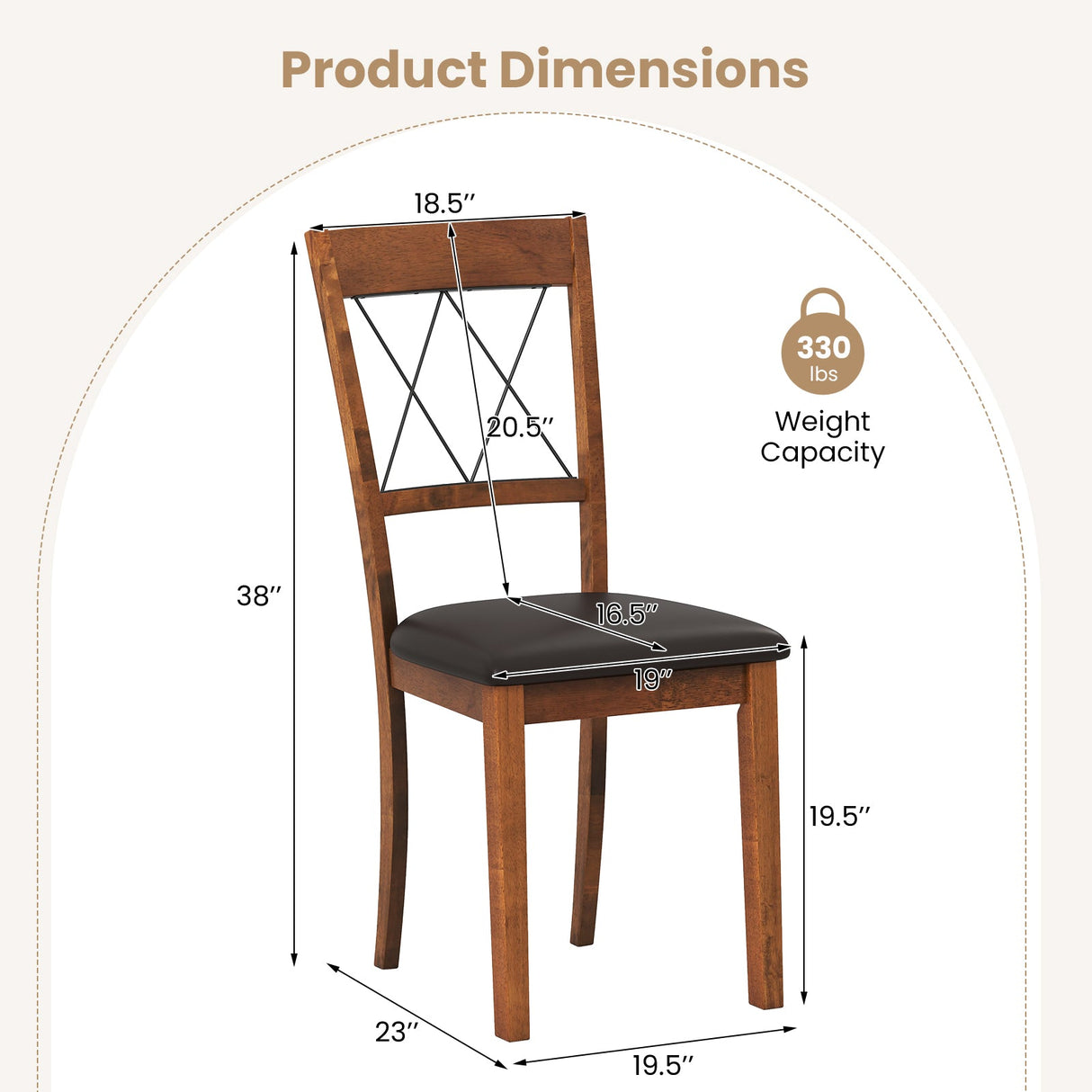 Juego de 2 Sillas de Comedor Tapizadas en Tela sin Brazos para Cocina con Estructura de Madera de Caucho - Nogal