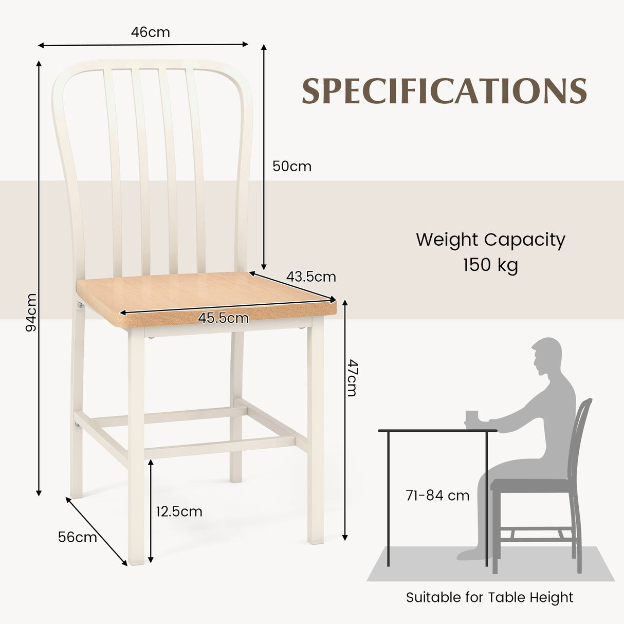 Juego de 2 sillas de comedor sin brazos con respaldo de husillo y asiento ergonómico