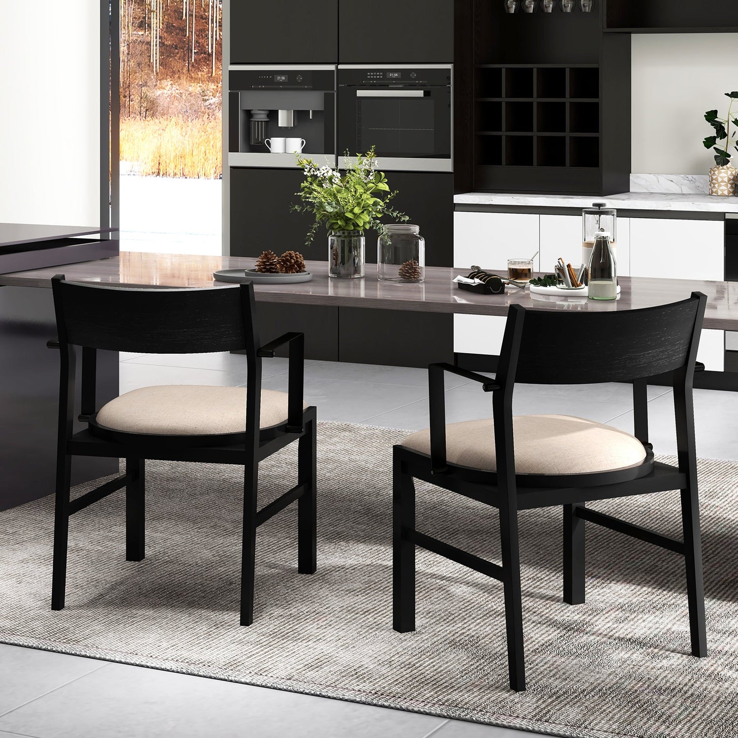 Sillas de comedor con respaldo contorneado y asiento acolchado, juego de 2