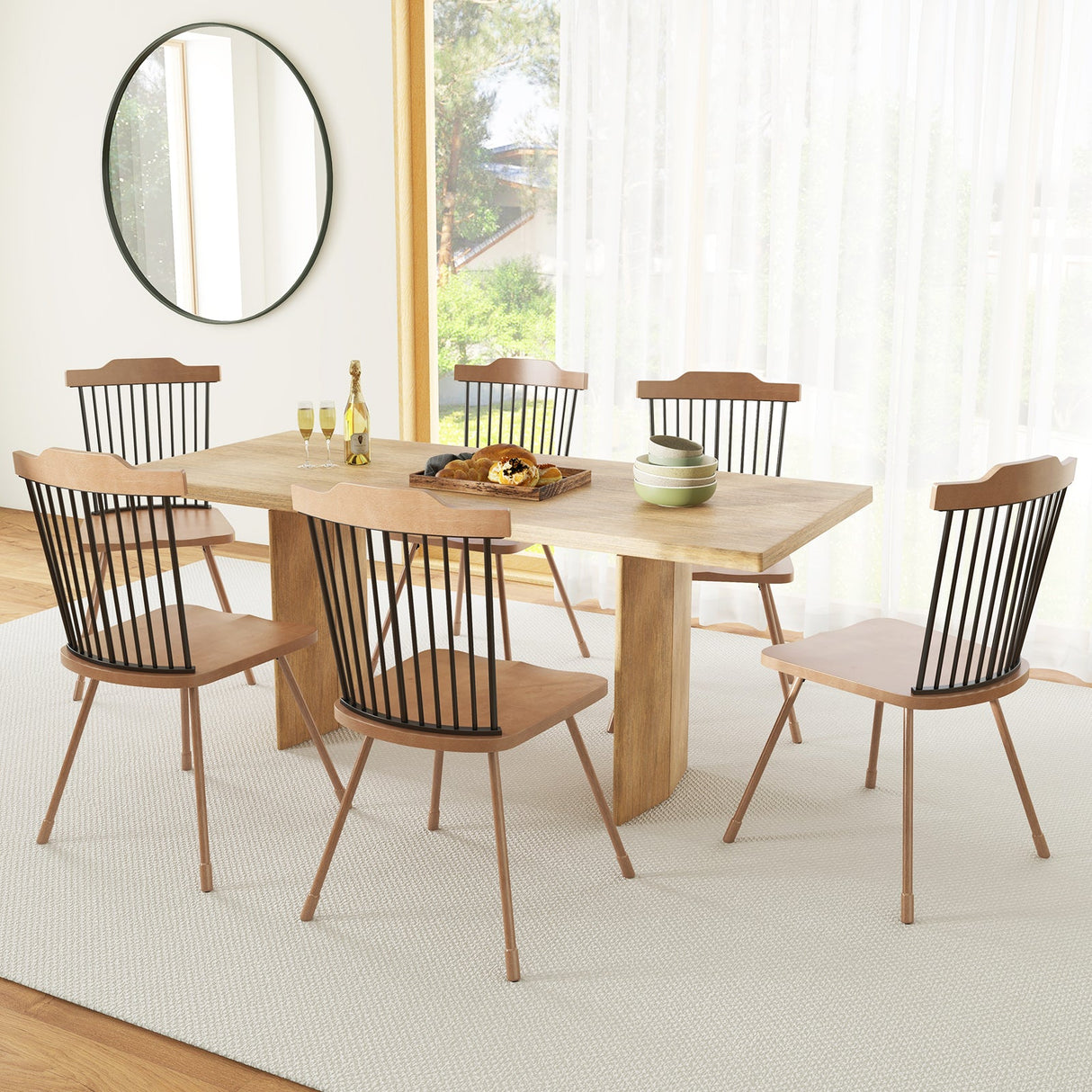Dining Chair with Spindle Back and Ergonomic Contoured Seat Set of 2-Natural