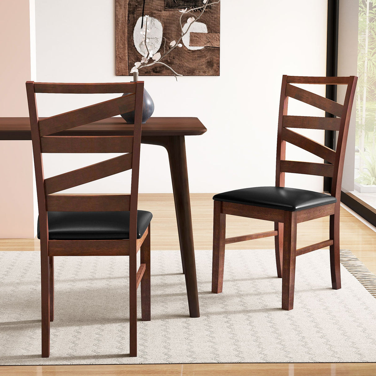 Juego de 2 sillas de comedor, sillas auxiliares de cocina con patas de madera de caucho - Nogal